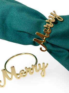 NEW Shiraleah Merry napkin rings (gold) set of 4